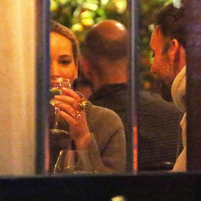Jennifer Lawrence shows off an engagement ring
