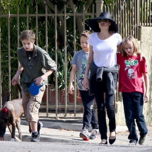 Angelina Jolie went for a walk with her kids